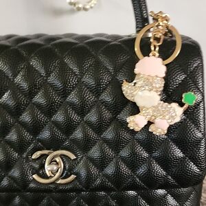 Sparkling Poodle Dog Handbag Backpack Luggage Charm, Zipper Pull,Keychai